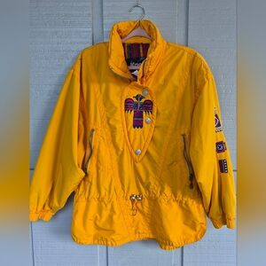 Kaelin Vtg Yellow Womans Ski & Snow Jacket Size 8 Zip Pockets Drawstring Waist